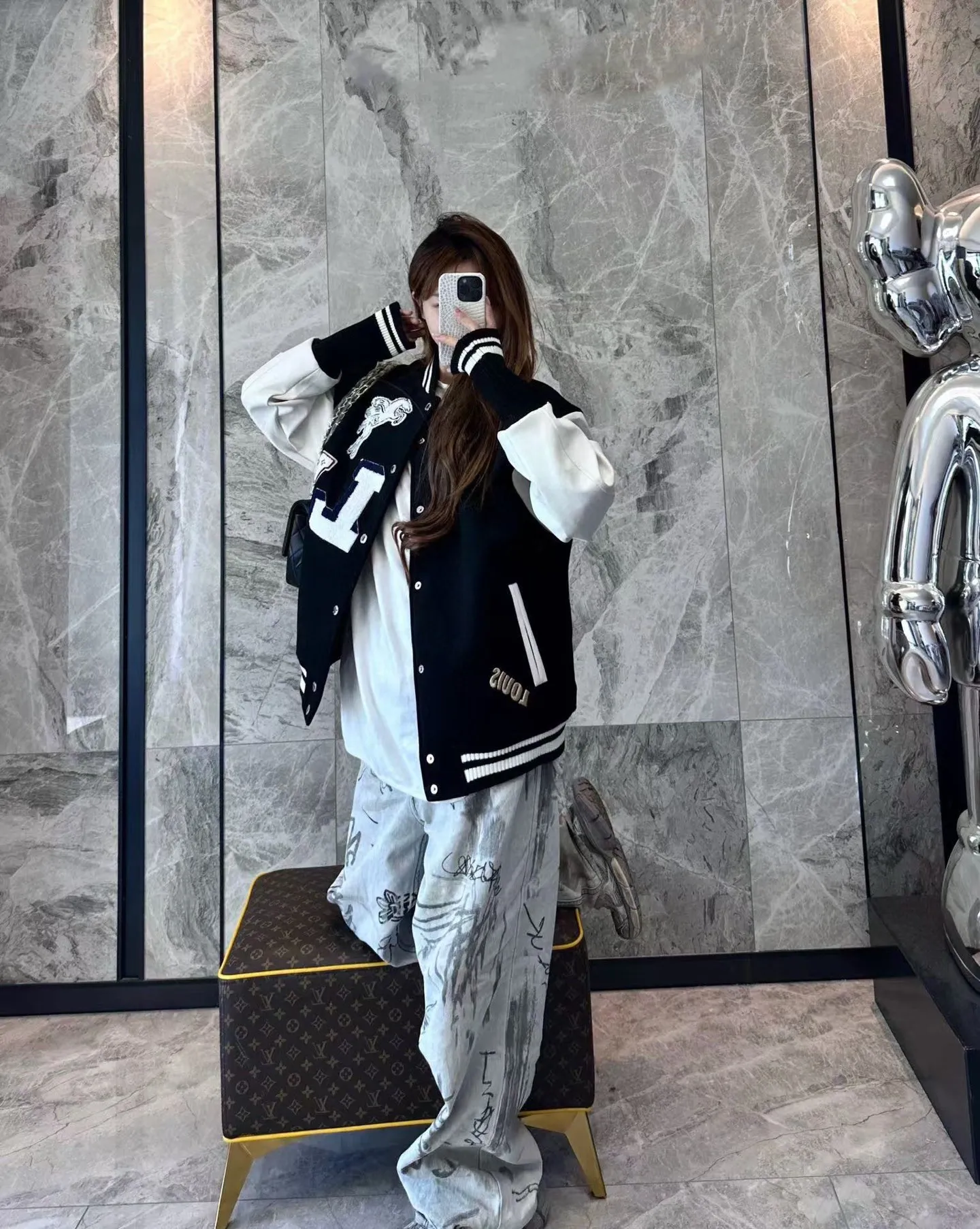 Louis Vuitton/Louis Vuitton 24Fw Pegasus towel embroidered baseball jacket